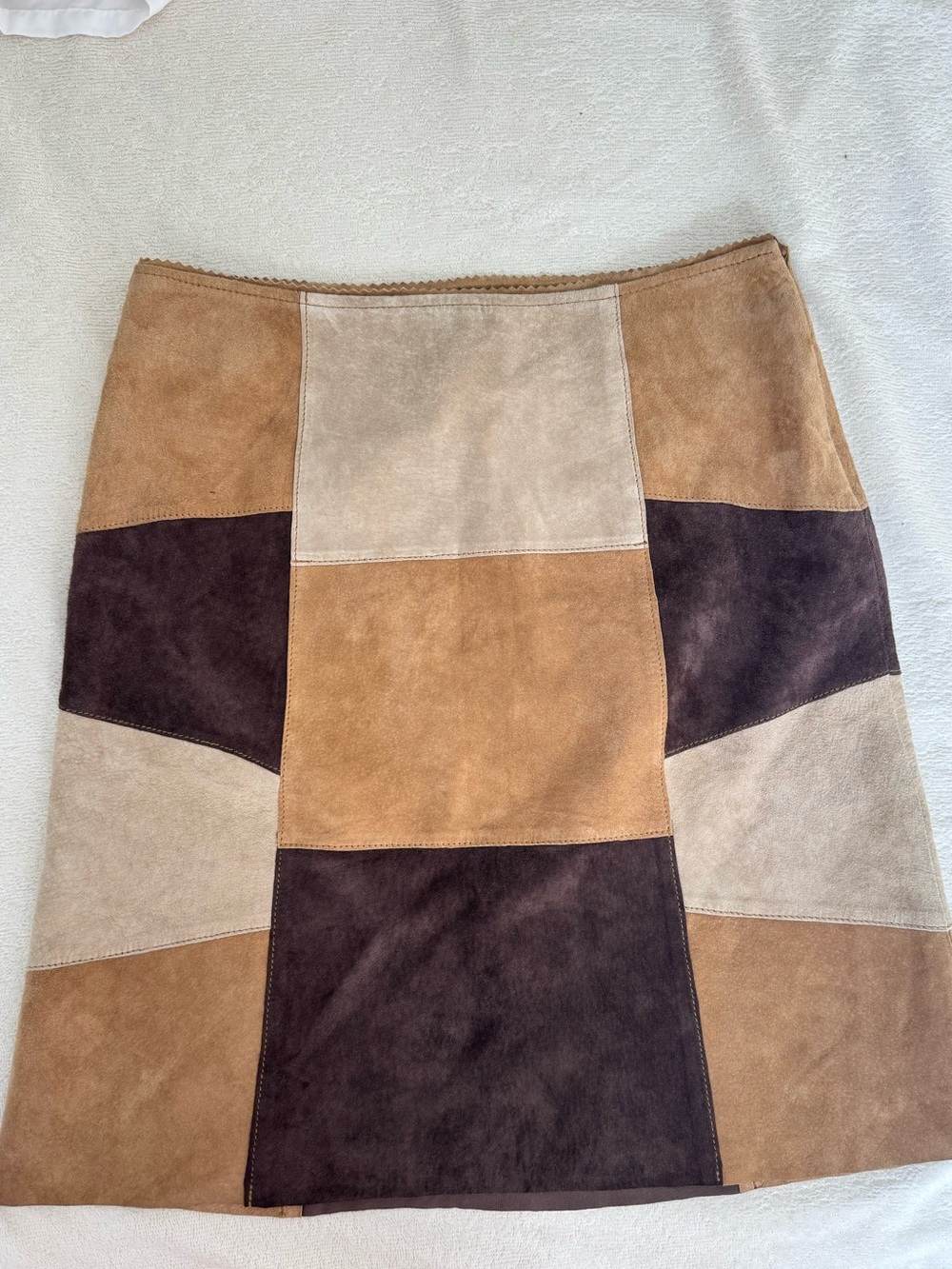 Limited Too Patchwork Suede Mini Skirt in Brown, Tan, Cream